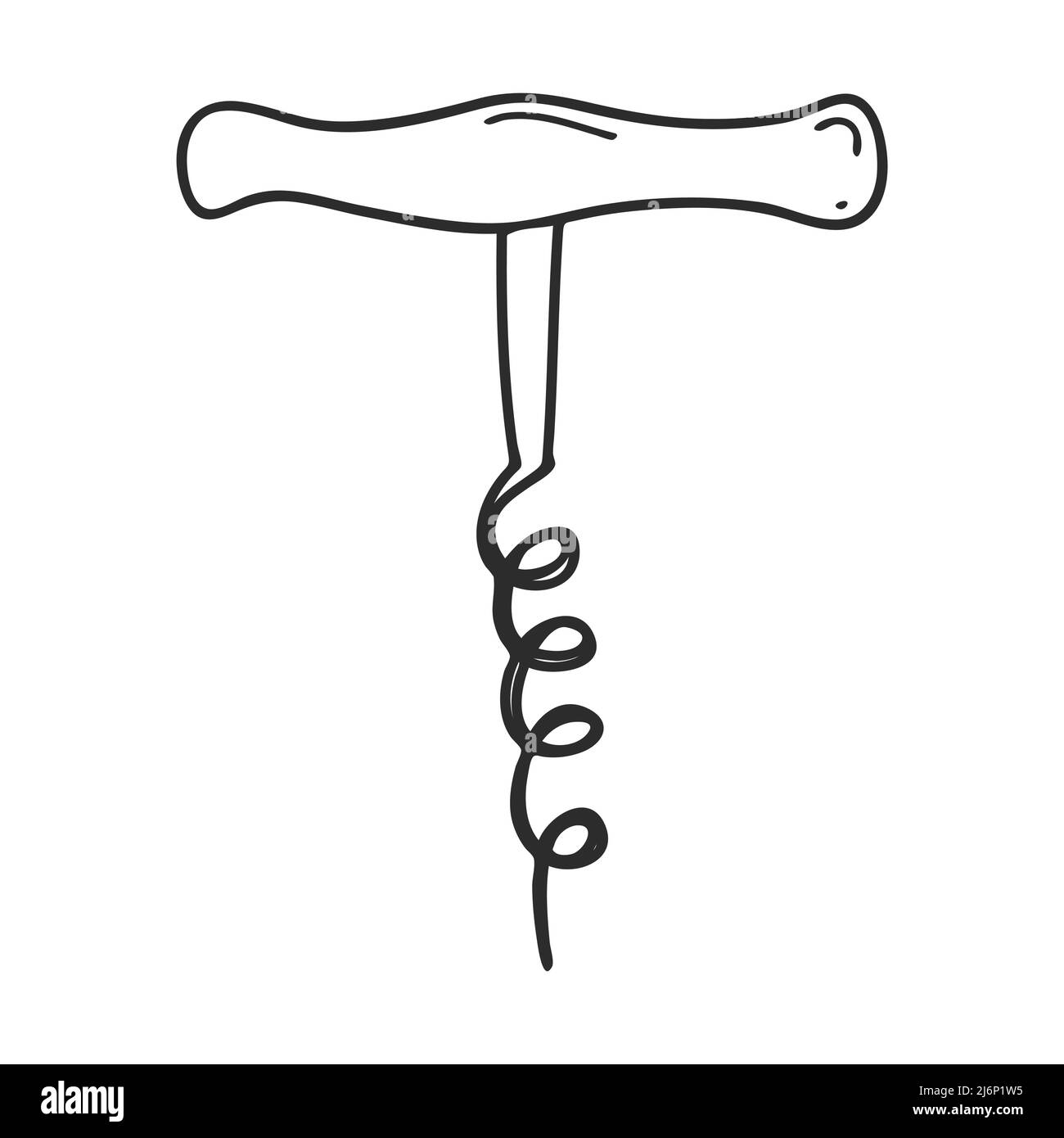 Tire-bouchon. Vaisselle. Accessoires de cuisine, ustensiles de cuisine. Élément de conception pour la conception de menus, les recettes et l'emballage des aliments. Dessiné à la main et isolé sur W Illustration de Vecteur