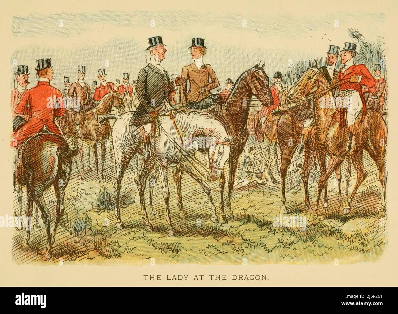 The Lady at the Dragon caricature humoristique illustration du livre ' The Tame Fox : and other sketches ' de (George) Finch Mason, date de publication 1896 Londres : Hurst et Blackett Banque D'Images