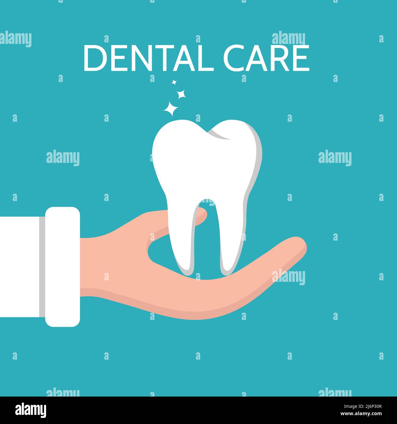 Une dent humaine saine est dans votre main. Symbole des soins dentaires, de la santé bucco-dentaire. Élément de conception sur le thème de la dentisterie, un style de vie sain.Flat style, moi Illustration de Vecteur