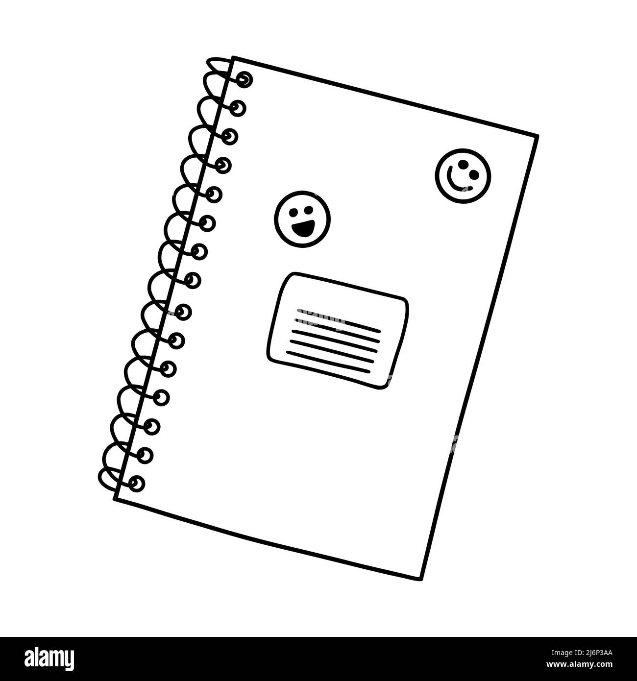 Carnet d'école fermé sur une spirale avec espace pour le texte. Doodle.papeterie pour les élèves et les étudiants. Élément de conception pour l'école, l'étude, et Hobbies . Bla Illustration de Vecteur