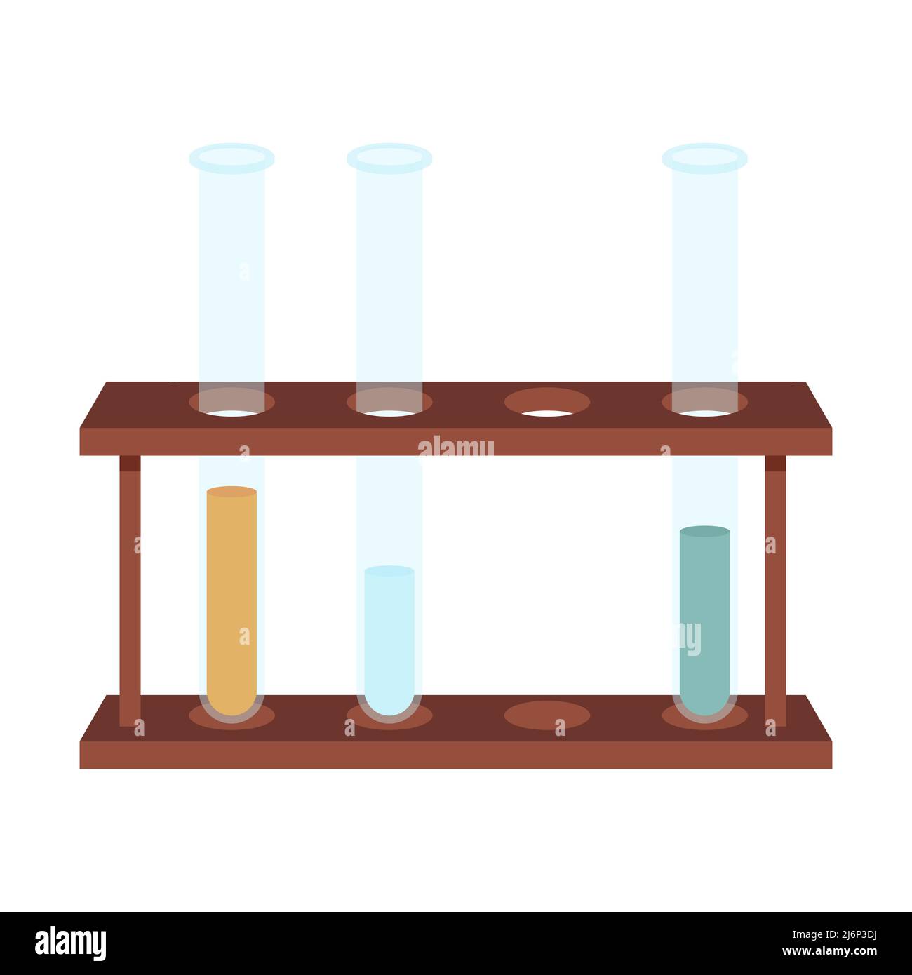 Tubes à essai pour expériences et analyses chimiques sur un support de type plat. Inventaire médical. Équipement pour chimistes. Équipement scolaire. Isolé sur Illustration de Vecteur