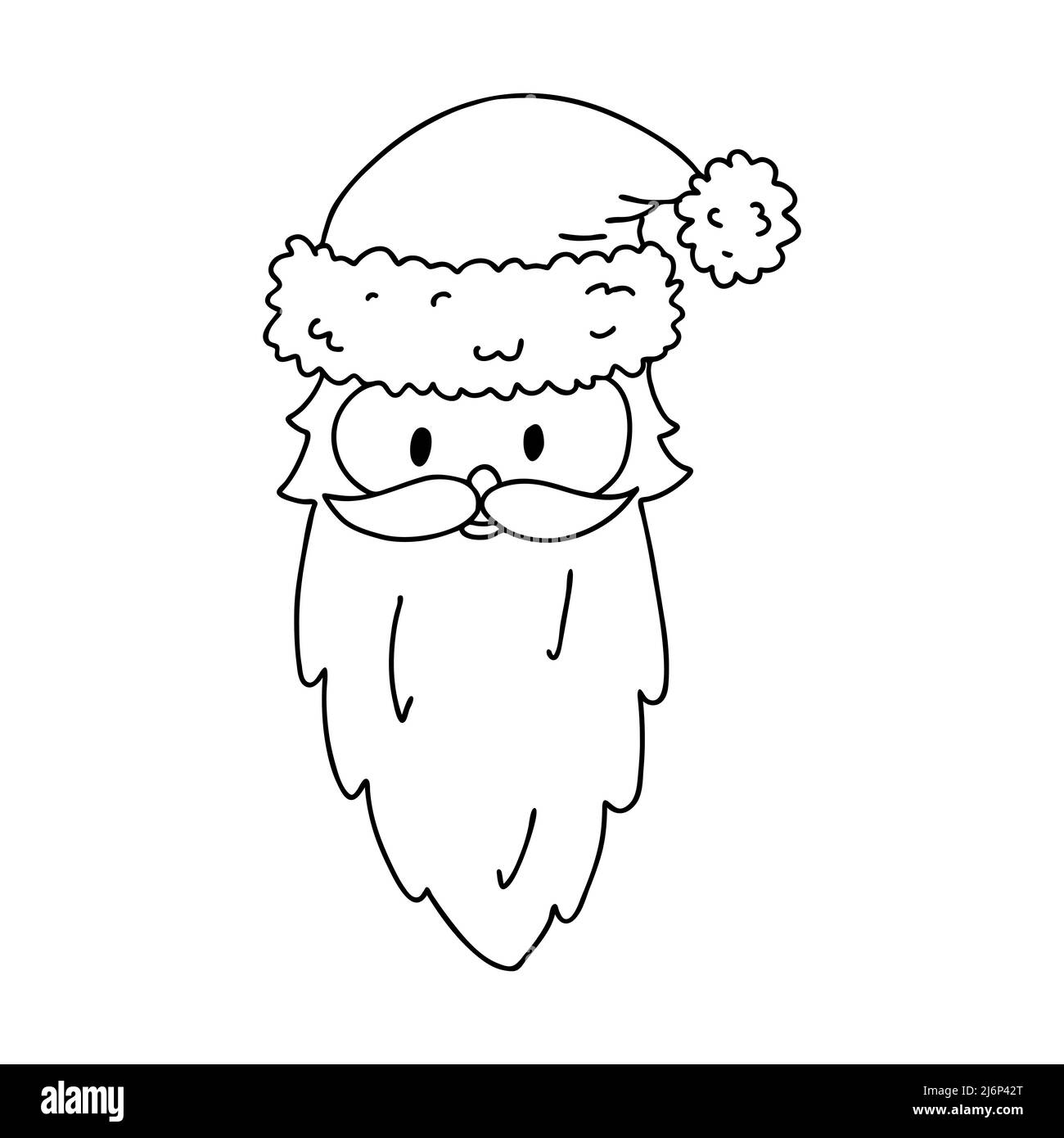 Tête du Père Noël dans un chapeau et une barbe de style Doodle. Croquis dessiné à la main et isolé sur blanc. Élément de la nouvelle année et du design de Noël. Outeli Illustration de Vecteur