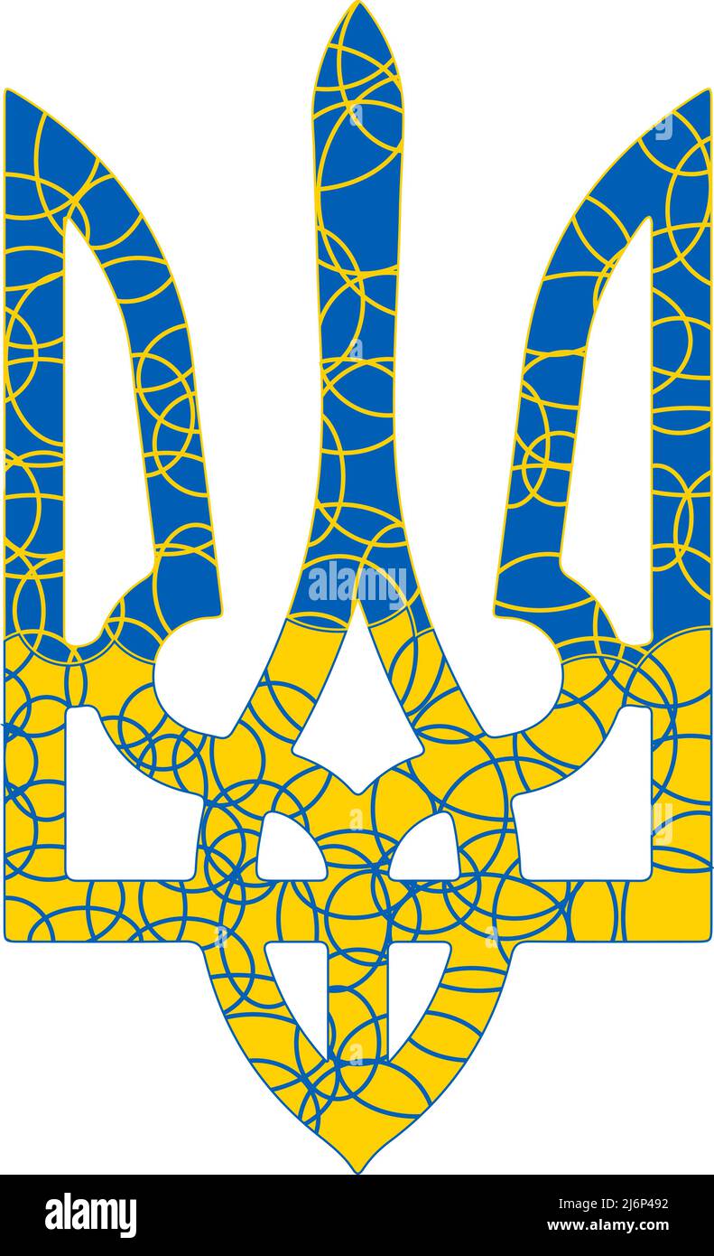 Emblème national ukrainien texturé trident tryzub aux couleurs du drapeau ukrainien et motif de cercle de trait Illustration de Vecteur