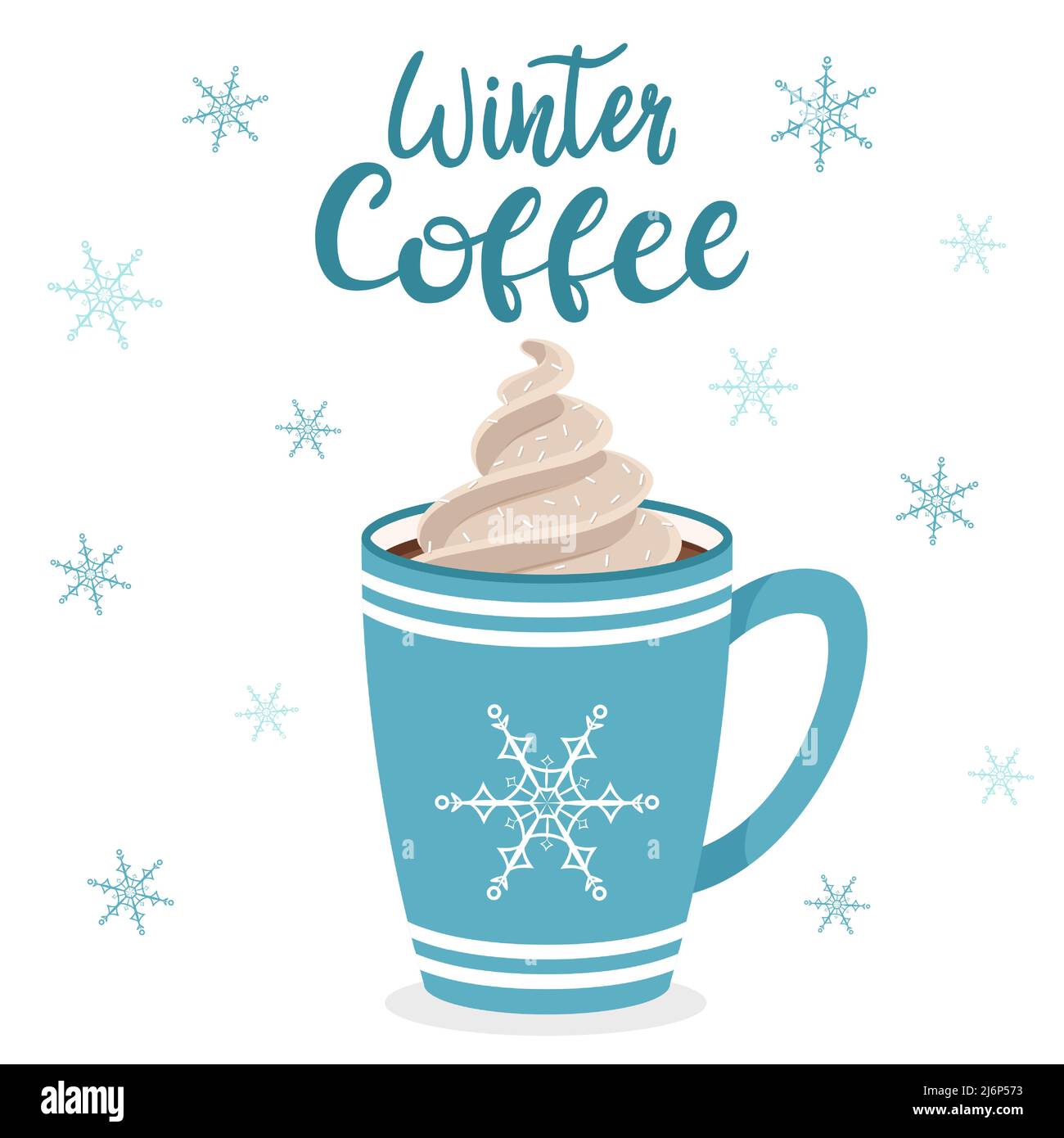Une tasse de café ou de cacao avec de la crème fouettée. Coupe bleue avec flocon de neige. Inscription manuscrite café d'hiver. Lettrage à la main.Illustration vectorielle en Fla Illustration de Vecteur Une tasse de café ou de cacao avec de la crème fouettée. Coupe bleue avec flocon de neige. Inscription manuscrite café d'hiver. Lettrage à la main.Illustration vectorielle en Fla Illustration de Vecteur