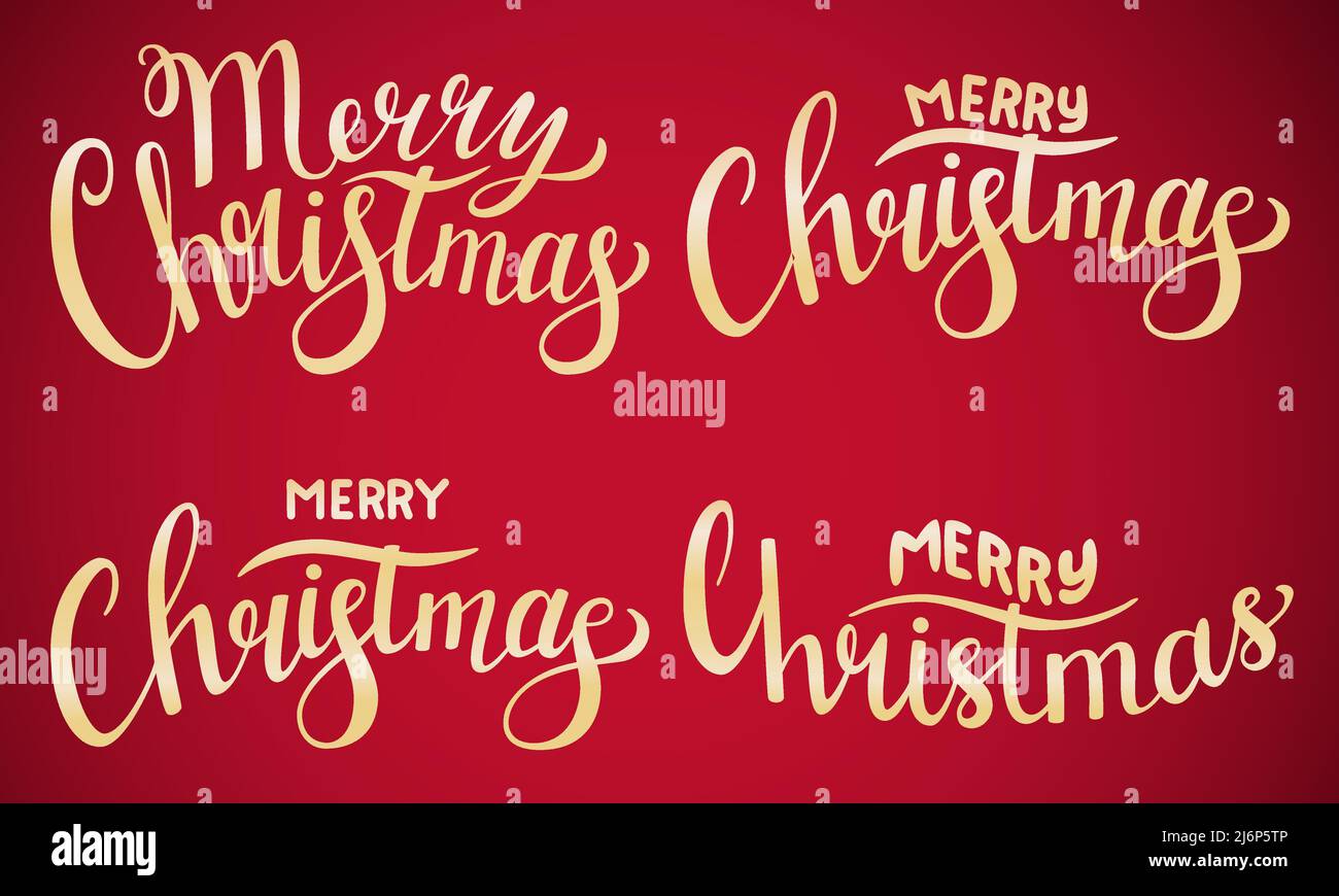 Un ensemble d'inscriptions avec les mots Joyeux Noël. Lettrage à la main. Illustration avec des lettres dorées pour les cartes de vœux et les étiquettes. Illustration du vecteur de couleur Illustration de Vecteur
