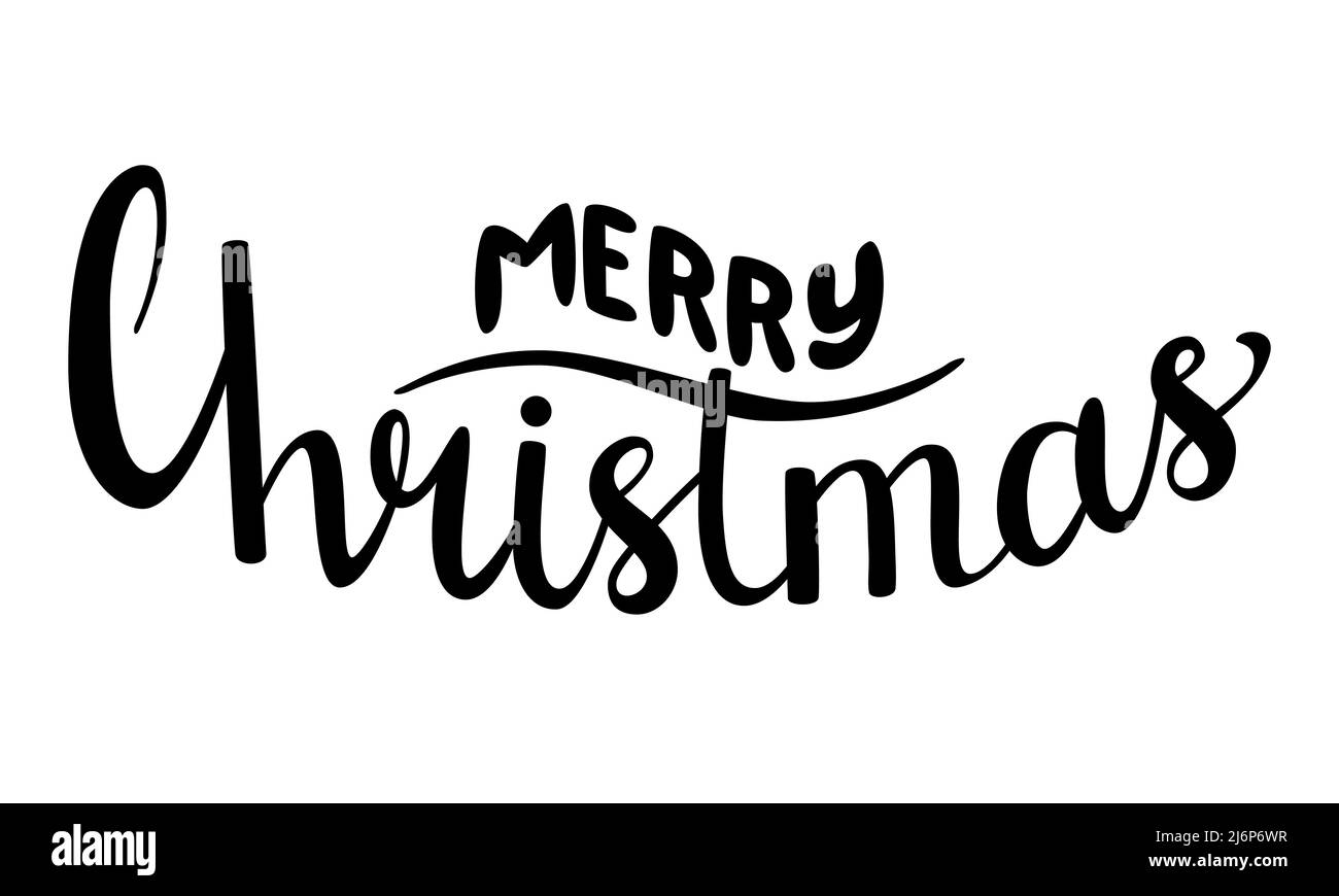 Lettrage à la main avec les mots Joyeux Noël. Illustration avec texte pour cartes de vœux et étiquettes. Illustration vectorielle de texte noir et blanc. Isolé Illustration de Vecteur