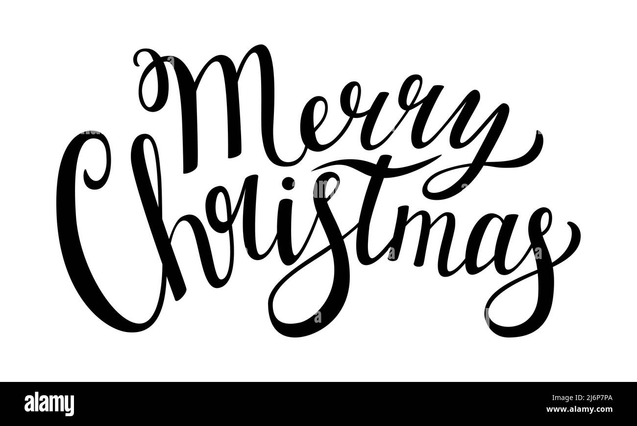 Lettrage à la main avec les mots Joyeux Noël. Illustration avec texte pour cartes de vœux et étiquettes. Illustration vectorielle de texte noir et blanc. Isolé Illustration de Vecteur