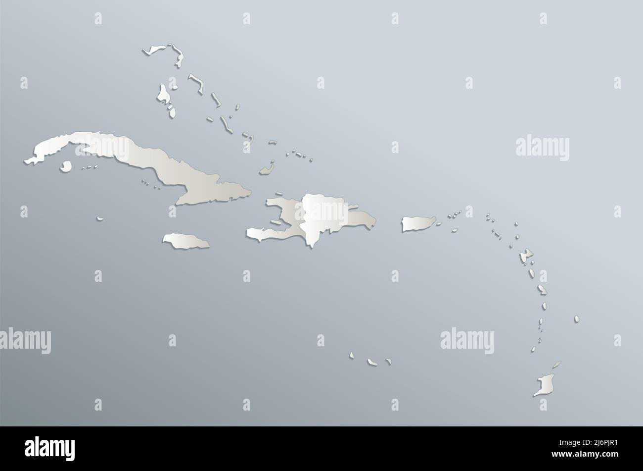 Carte des îles des Caraïbes, île, papier de carte blanc bleu 3D, vierge Banque D'Images