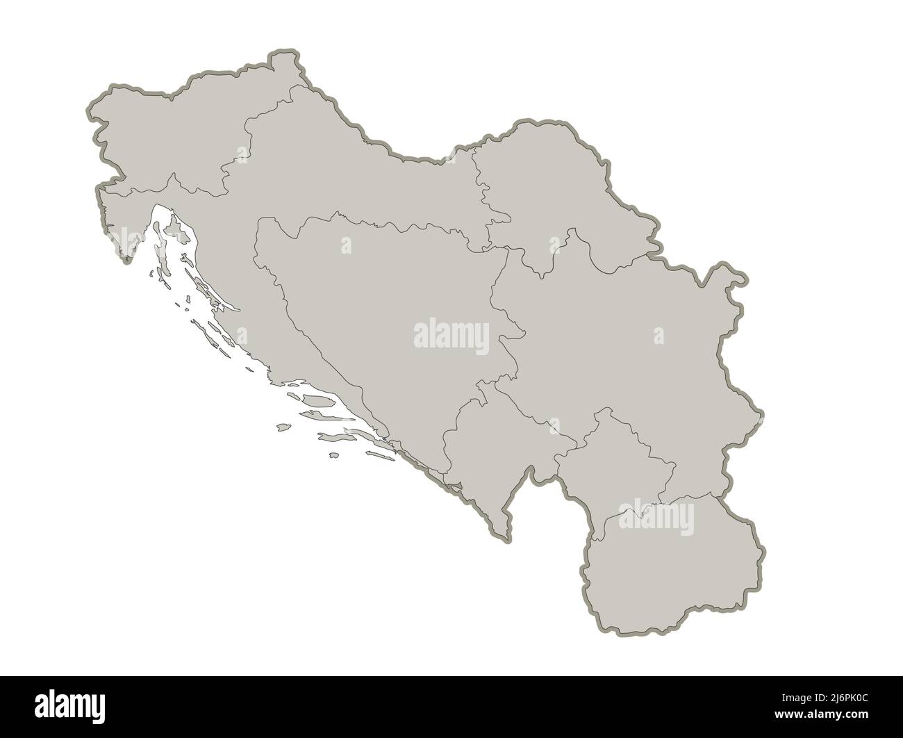 Carte de Yougoslavie, régions individuelles, vierge Banque D'Images