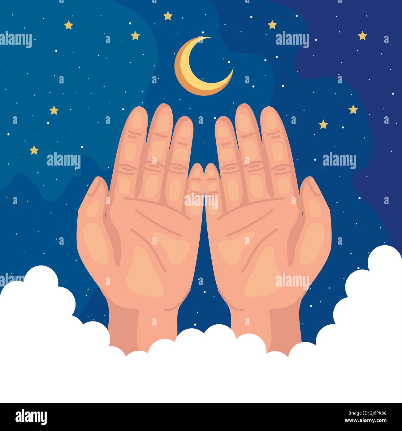 mains avec croissant de lune Illustration de Vecteur