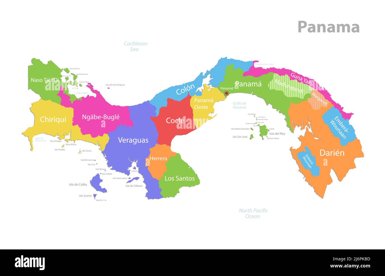 Carte de Panama, division administrative avec noms, carte de couleurs isolée sur fond blanc vecteur Illustration de Vecteur