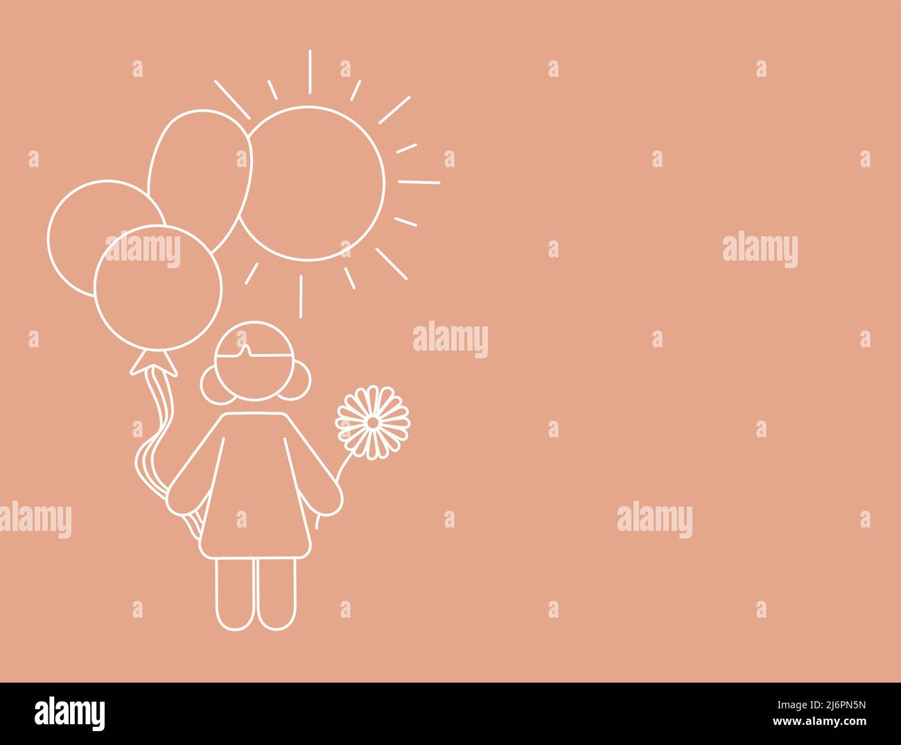 illustration de dessin animé fille tenant fleur et ballons, concept de jour de protection des enfants, illustration de stock Illustration de Vecteur