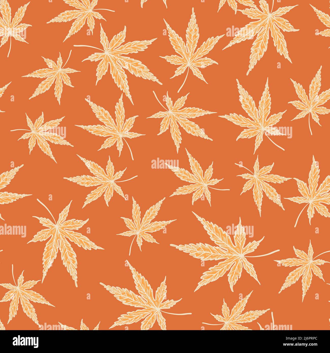 Feuilles de cannabis gravé sans couture. Arrière-plan rétro botanique avec feuille de marijuana dans le style dessiné à la main. Texture de motif de couleur répétée vectoriel pour Illustration de Vecteur