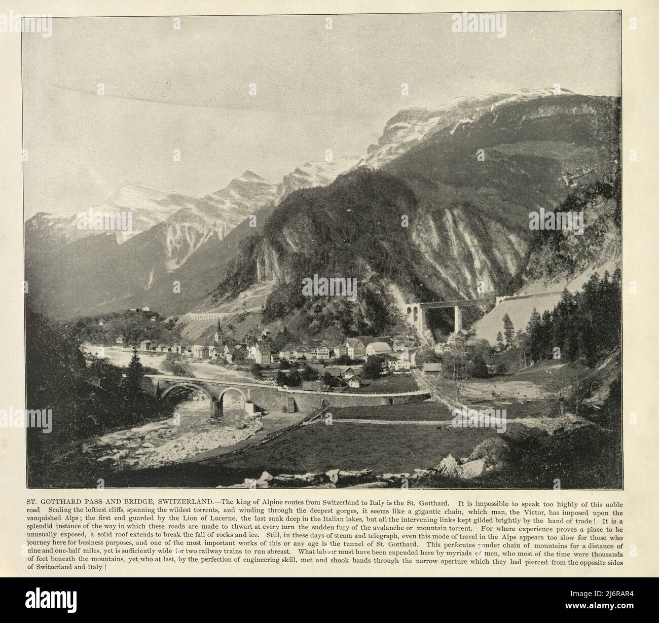 Photographie antique du col et du pont de St Gotthard, Suisse 19th siècle Banque D'Images