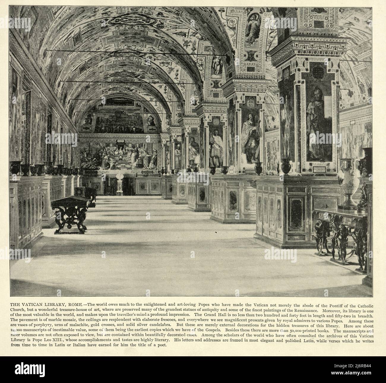 Photographie antique de dans la bibliothèque du Vatican, Rome, 19th siècle Banque D'Images