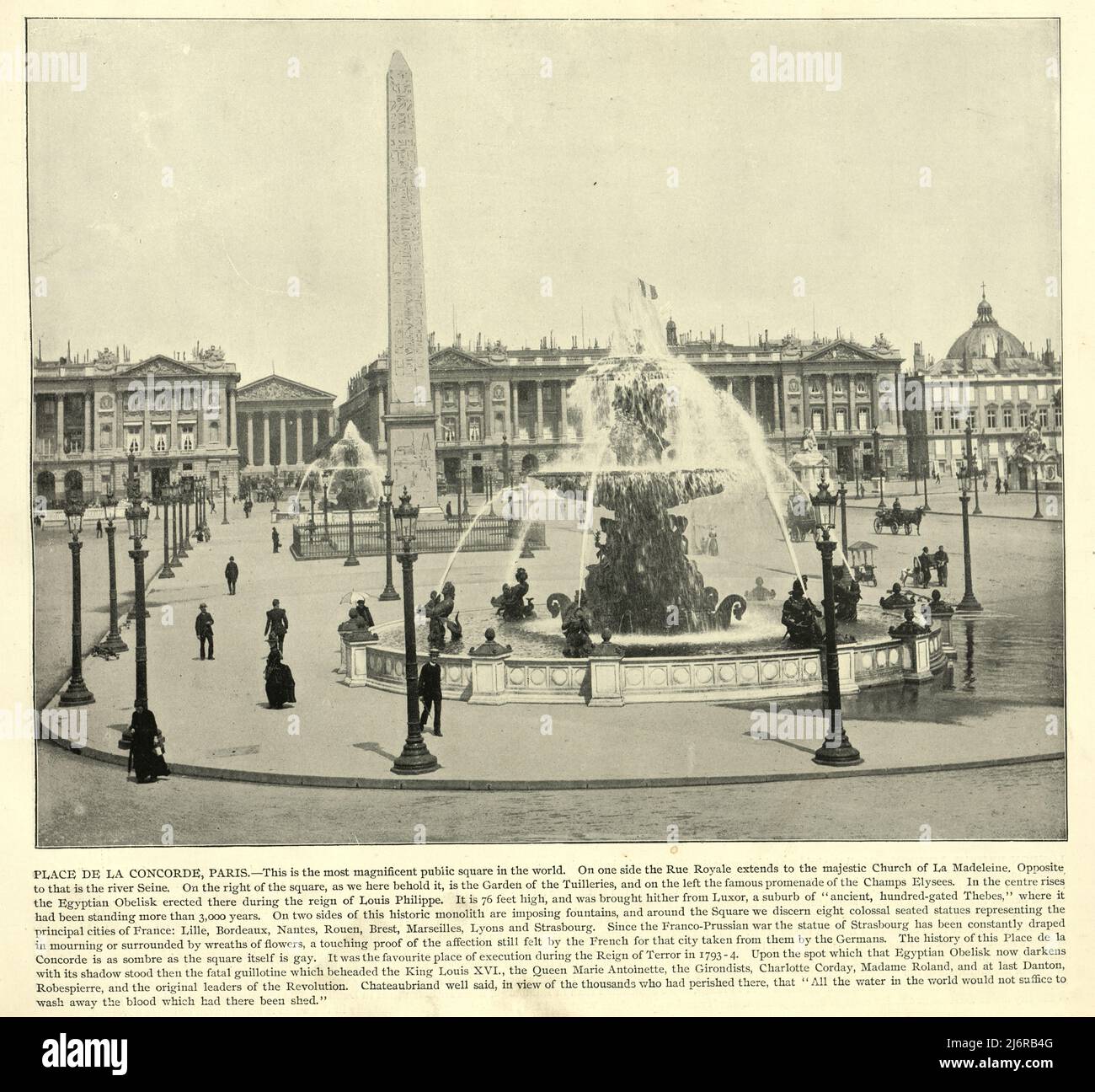 Photographie ancienne et ancienne de la place de la concorde, Paris, France, victorienne, 19th siècle Banque D'Images