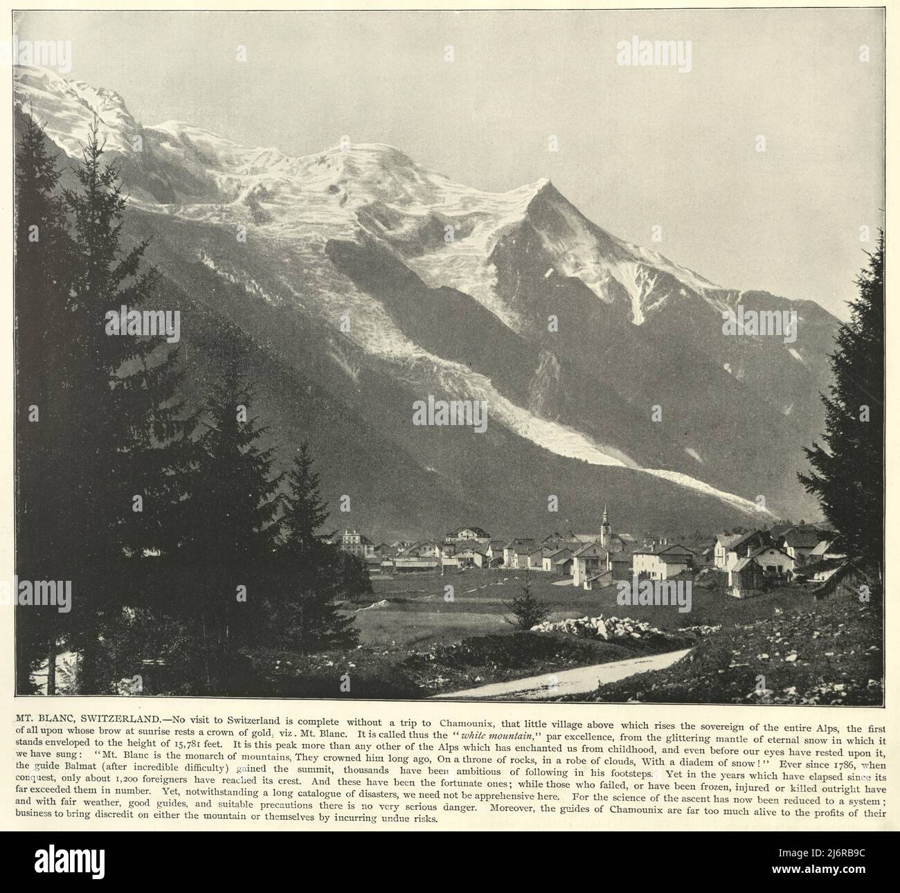 Photographie antique du Mont blanc, Suisse, 19th siècle. La plus haute montagne des Alpes Banque D'Images