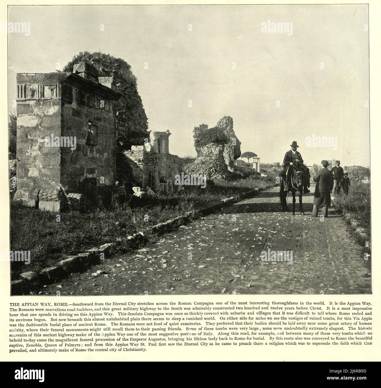 Photographie antique d'on the Appian Way, Rome, Italie, 19th siècle. Une des routes romaines les plus anciennes et les plus importantes du point de vue stratégique de la République antique. Il relia Rome à Brindisi, dans le sud-est de l'Italie Banque D'Images