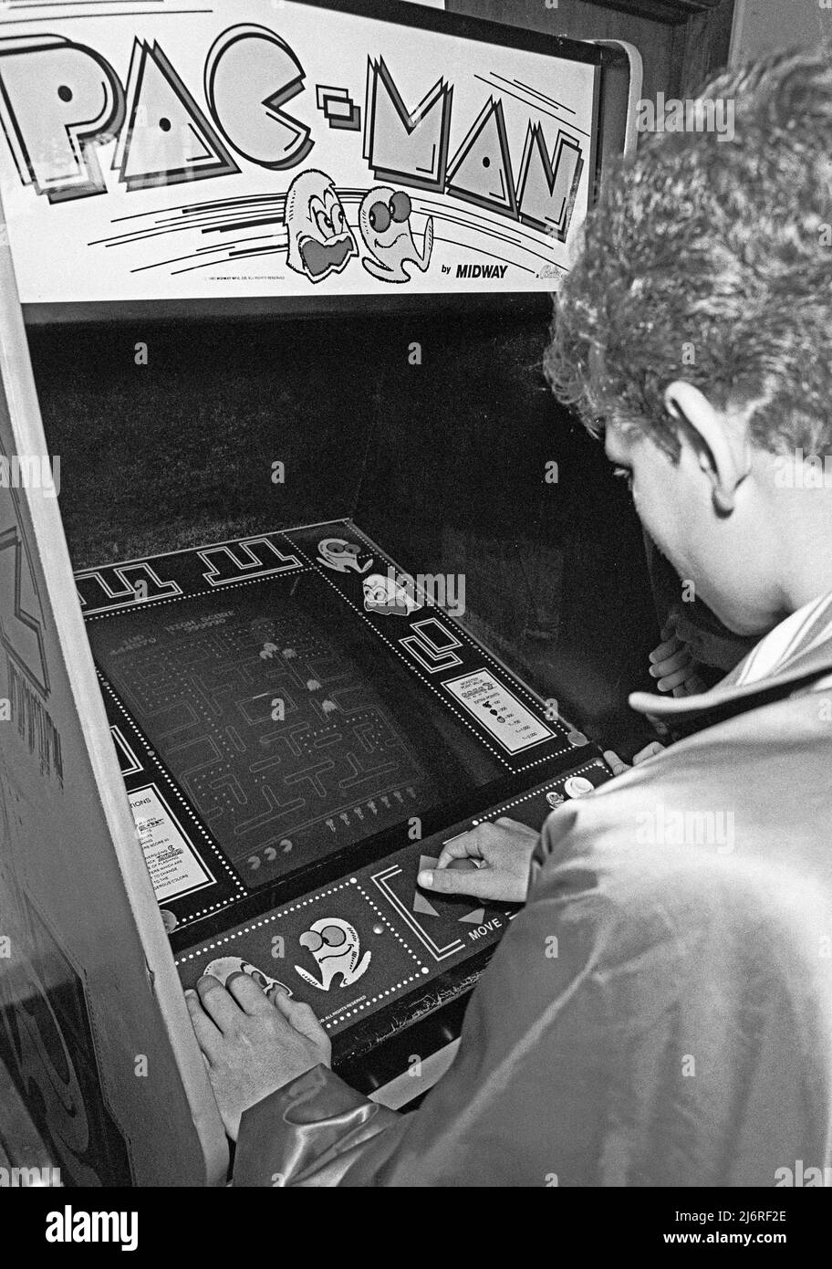 Jeu vidéo d'arcade PAC-Man à San Francisco, Californie, août 1982 Banque D'Images