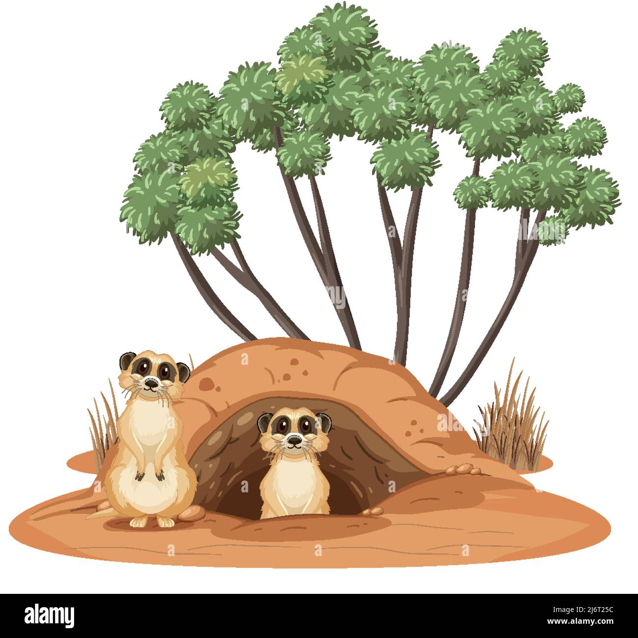 Groupe de meerkats avec le terrier dans l'illustration de style de dessin animé Illustration de Vecteur