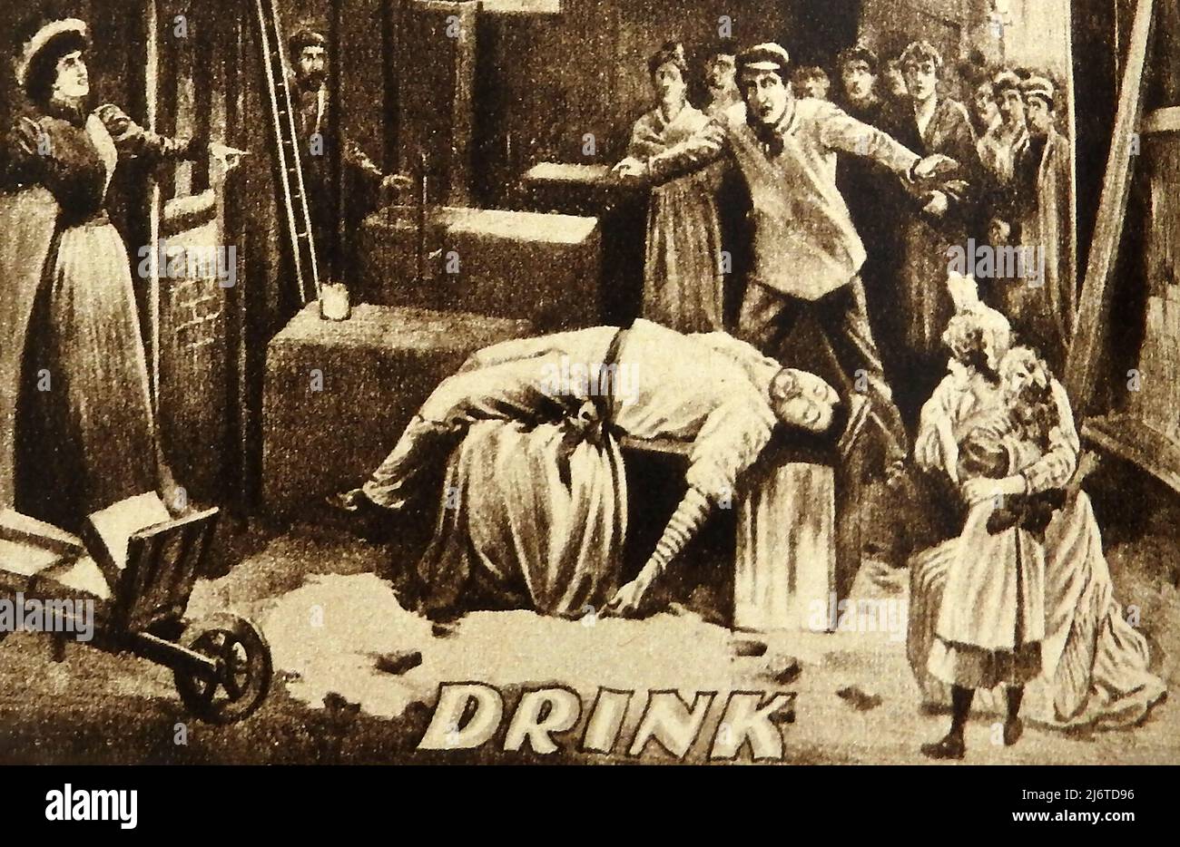 Affiche de théâtre Circa 1914 - le théâtre a souvent été utilisé pour promouvoir la propagande contre l'alcool, comme dans cette pièce de Londres intitulée DRINK. Banque D'Images
