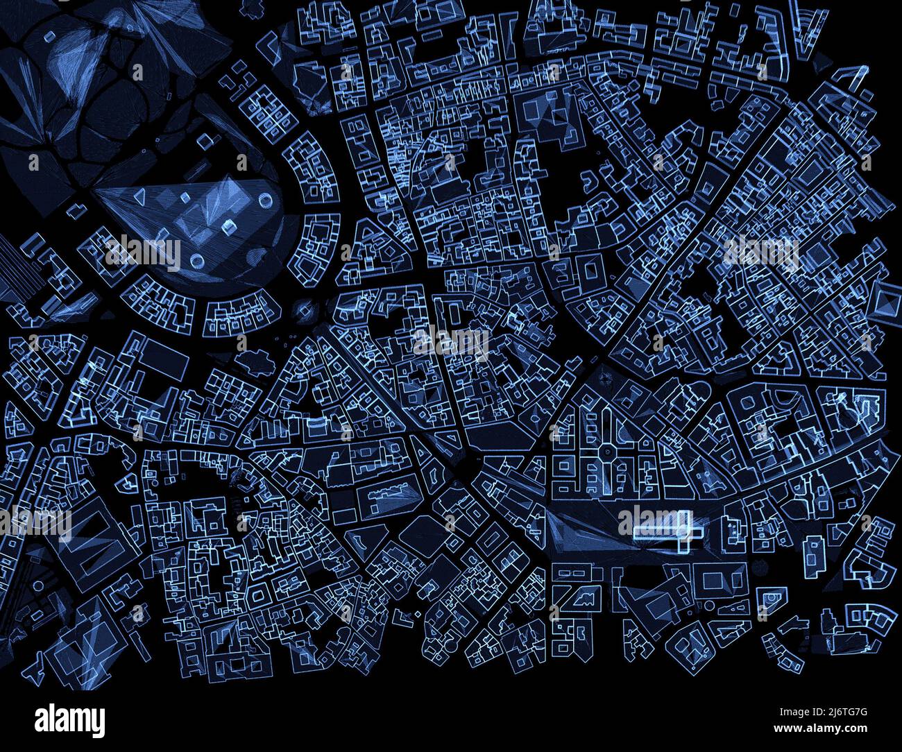 Plan du centre de Milan, vue aérienne des bâtiments et des maisons. Architecture. Piazza del Duomo et le château. Hologramme, science-fiction, vue à rayons X. Italie Banque D'Images