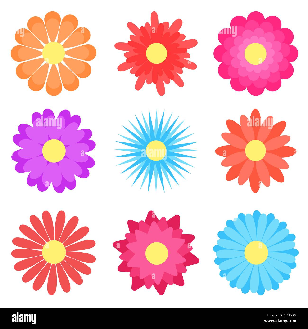 Définir l'illustration vectorielle clipart simple des fleurs d'été. Éléments isolés floraux abstraits. Décoration botanique naturelle colorée pour des motifs Illustration de Vecteur