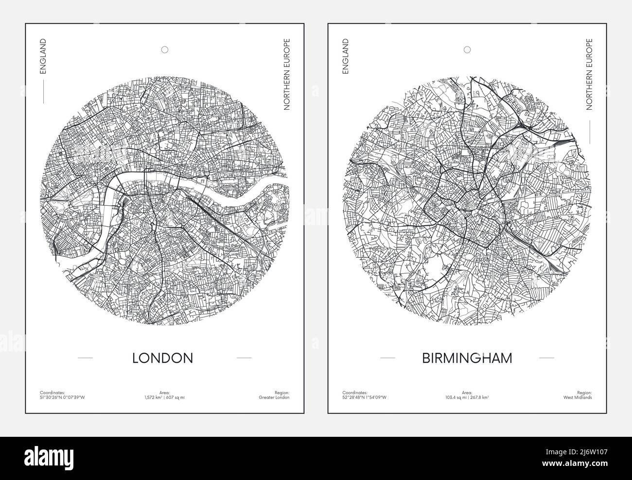Poster de voyage, plan urbain plan de la ville Londres et Birmingham, illustration vectorielle Illustration de Vecteur