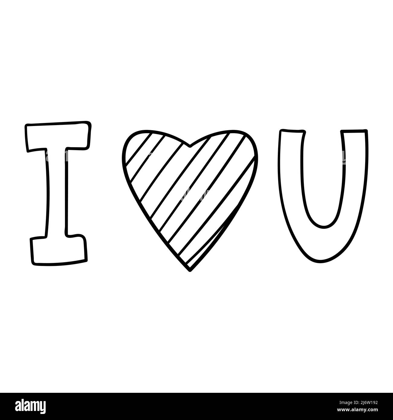 Symboles - Je t'aime. Motif simple et décoratif pour la Saint-Valentin. Illustration avec inscription à la main simple isolée sur fond blanc. BLAC Illustration de Vecteur