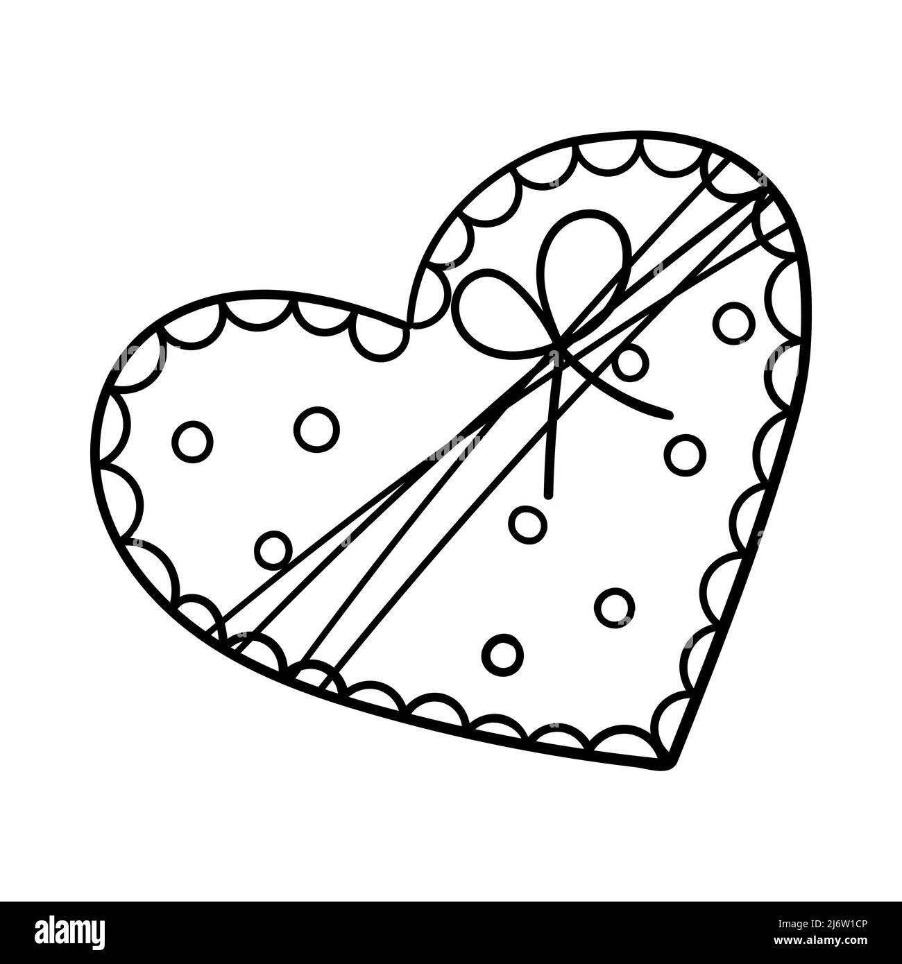 Carte de Saint-Valentin en forme de coeur avec un motif et un noeud. Élément décoratif simple. L'illustration du contour est dessinée à la main et isolée Illustration de Vecteur