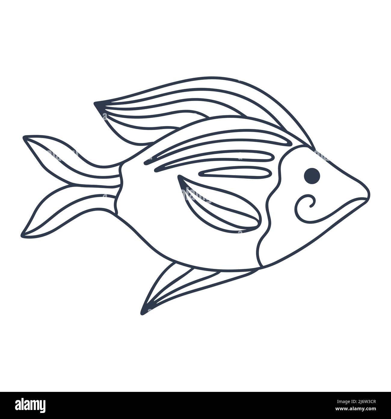 Illustration vectorielle isolée de personnage de bébé de poisson de mer. Contour marin ou océanique habitant. Enfant noir colorant animal sous-marin Illustration de Vecteur