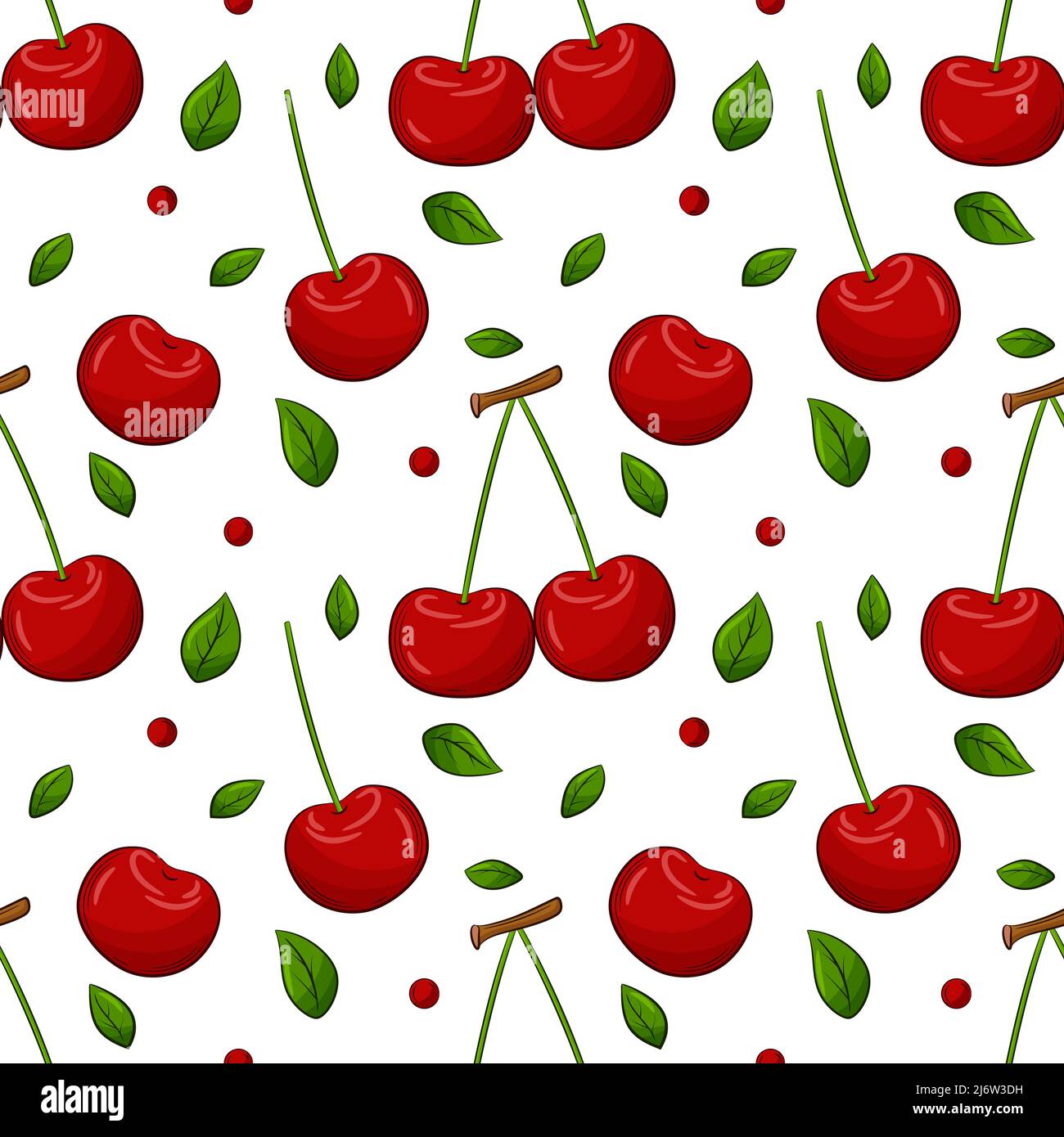 Motif sans couture avec cerisier et feuilles. Brillant, rouge, juteux, estival, fruité. Les éléments de couleur dans le style linéaire sont isolés sans arrière-plan Illustration de Vecteur