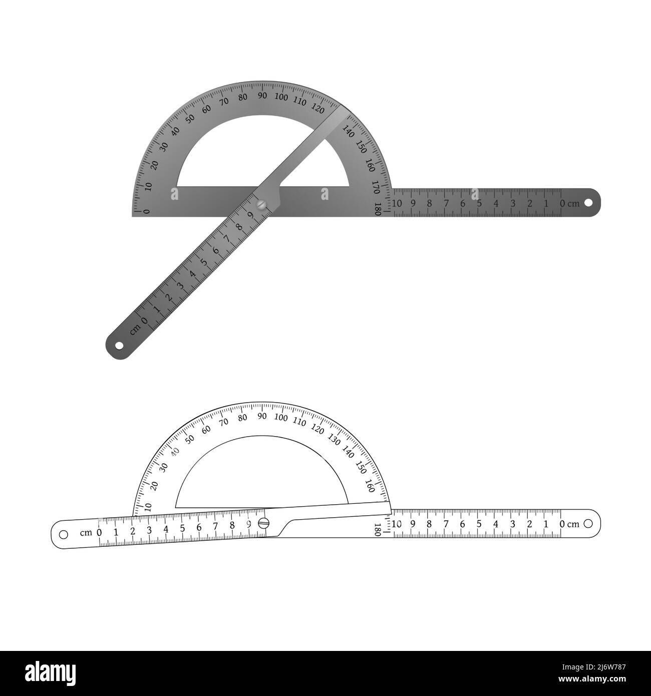 Illustration vectorielle de l'ensemble de règles de protractor en métal et en contour. Illustration de Vecteur