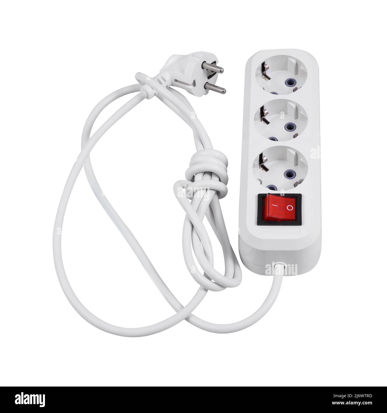 Rallonge électrique blanche avec bouton rouge sur trois prises isolées sur  fond blanc Photo Stock - Alamy