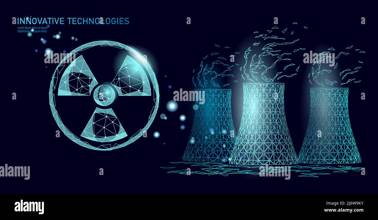 Tour de refroidissement de la centrale nucléaire, faible poly. 3d rendre écologie pollution sauver planète environnement concept triangle polygonal. Nucléaire radioactif Illustration de Vecteur
