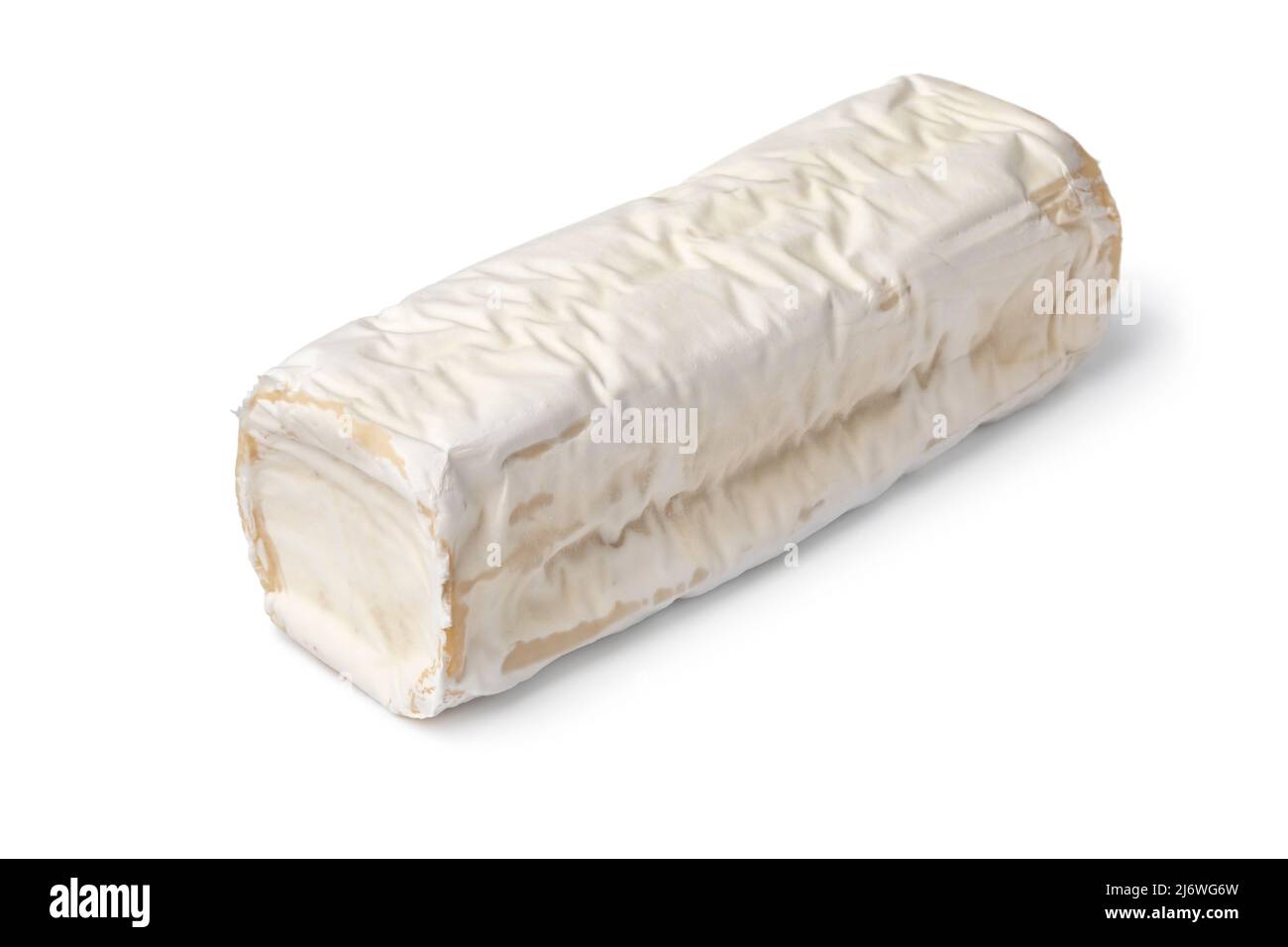 Buche de Chevre entière, fromage de chèvre, avec une croûte blanche isolée sur fond blanc de gros plan Banque D'Images