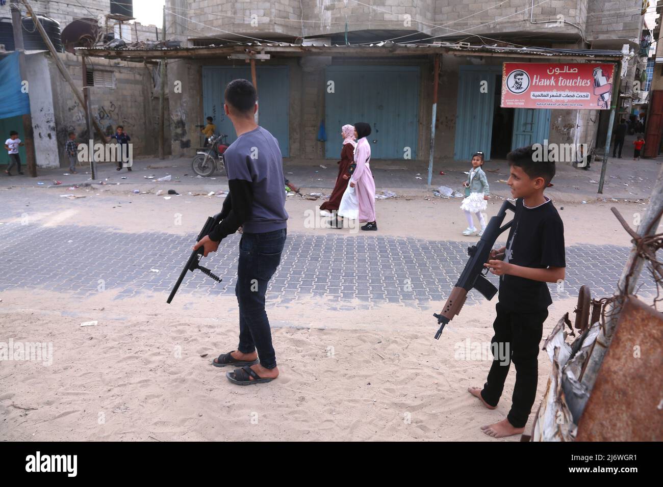 3 mai 2022, Gaza, bande de Gaza, Palestine : les enfants palestiniens célèbrent Eid al-Fitr dans la ville de Gaza. (Credit image: © Samar Abu Elof/ZUMA Press Wire) Banque D'Images