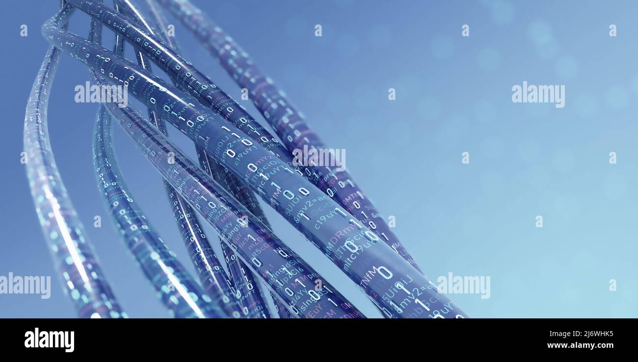 Accès haut débit à Internet. Illustration du flux de données codées 3D. Analyse Big Data. Bases de données protégées. Cyberespace structuré Banque D'Images