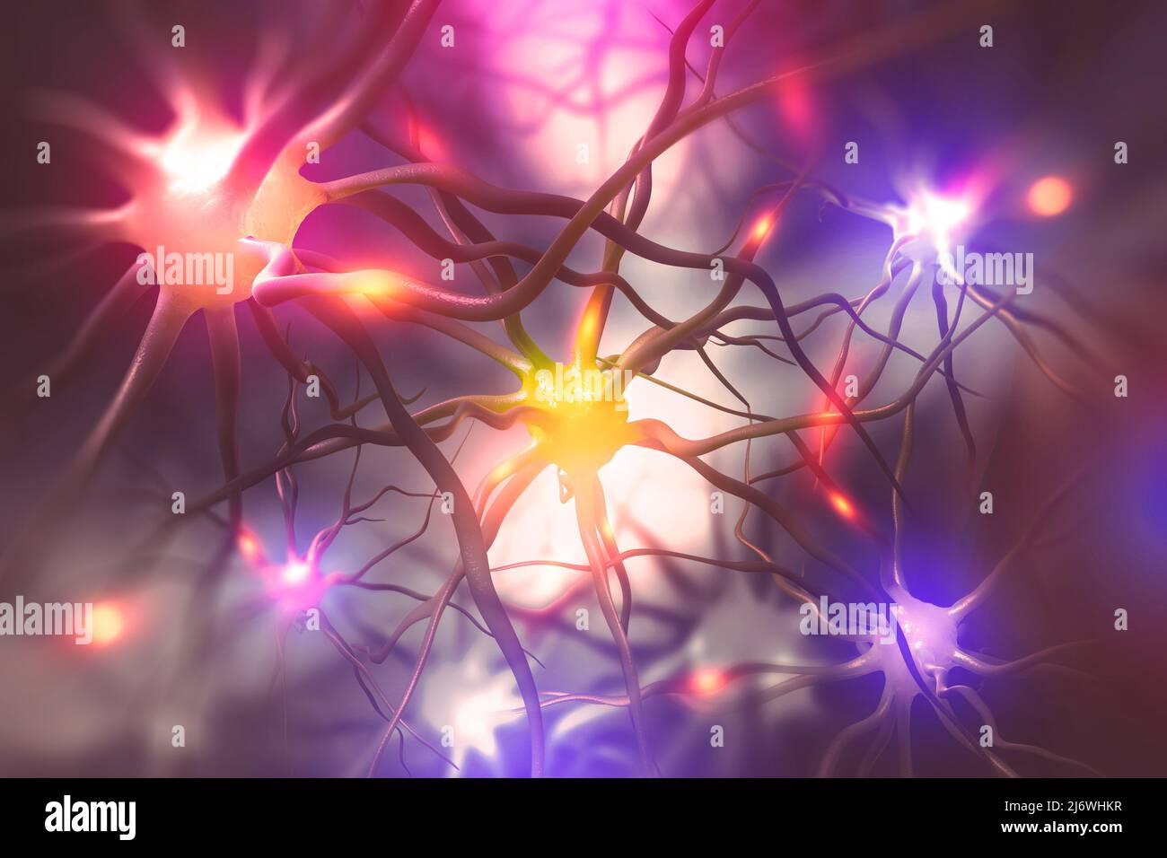 Cerveau. Activité électrique du cerveau humain. 3D illustration de la recherche scientifique sur les réseaux neuronaux Banque D'Images