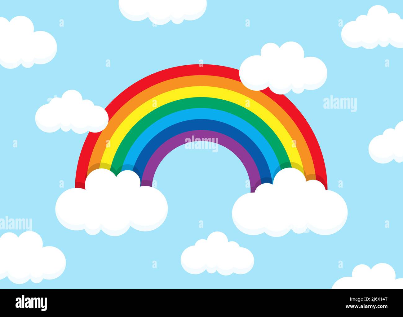 illustration vectorielle eps montrant un arc-en-ciel coloré merveilleux avec des nuages blancs aux extrémités et un arrière-plan bleu Illustration de Vecteur