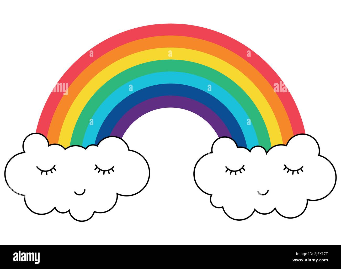 illustration vectorielle eps avec arc-en-ciel coloré merveilleux avec des nuages blancs avec de beaux visages souriants aux extrémités Illustration de Vecteur