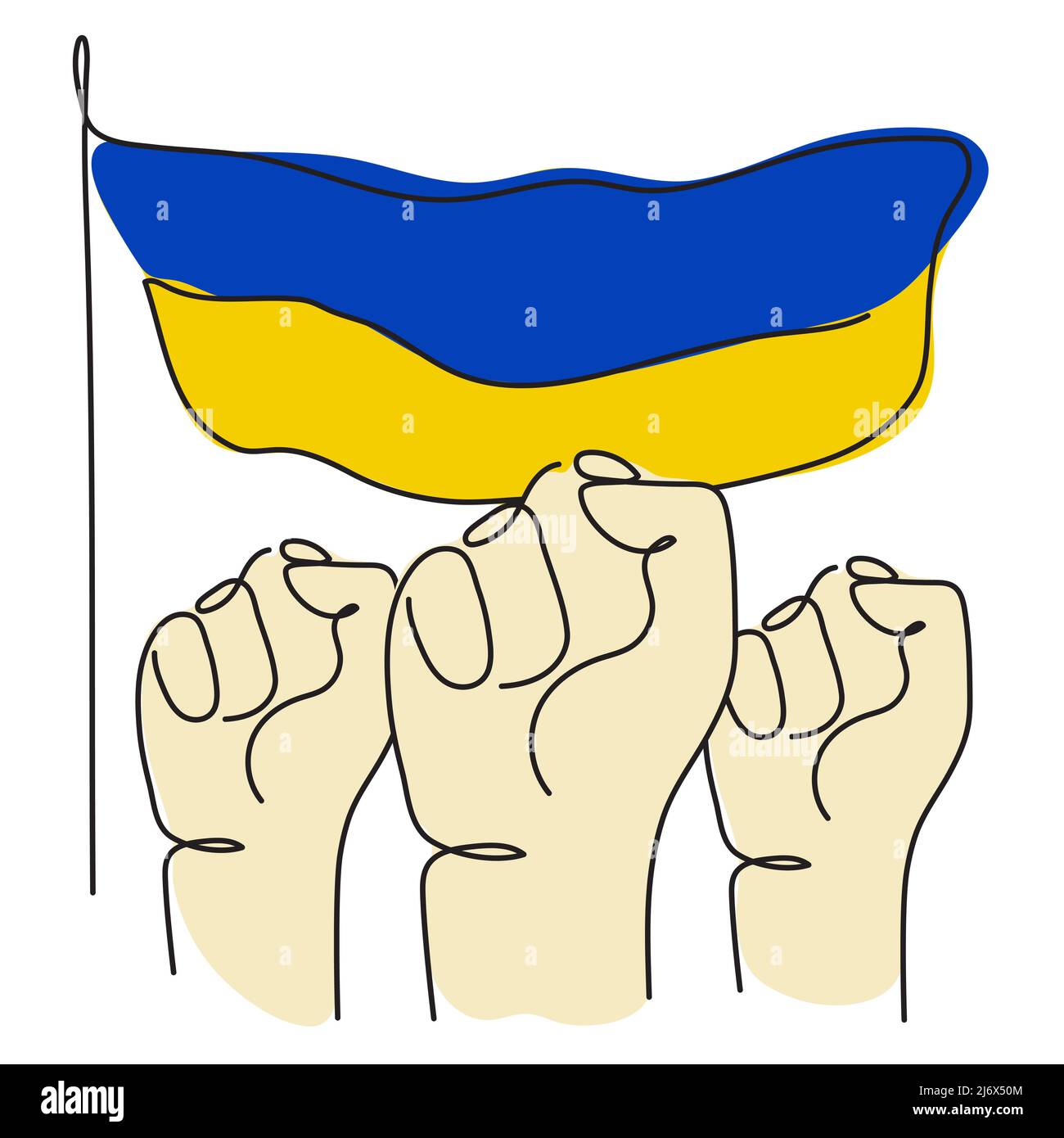 Illustration vectorielle avec mains, poing, drapeau ukrainien dans les couleurs traditionnelles. Illustration vectorielle politique mondiale, PAS DE GUERRE, problème d'agression image dedans Illustration de Vecteur