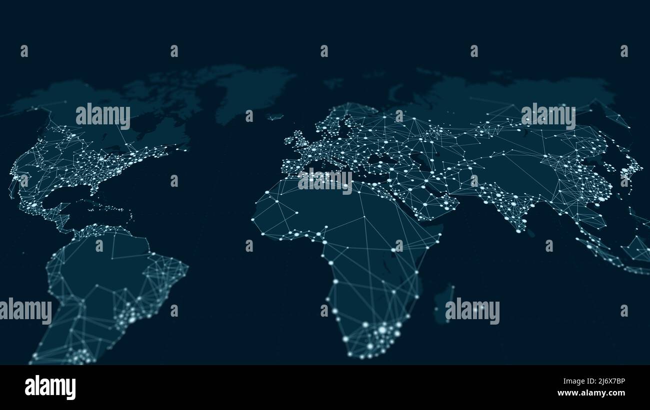 Carte du réseau de communication du monde, connexion abstraite internationale globe, écran de surveillance en perspective Banque D'Images