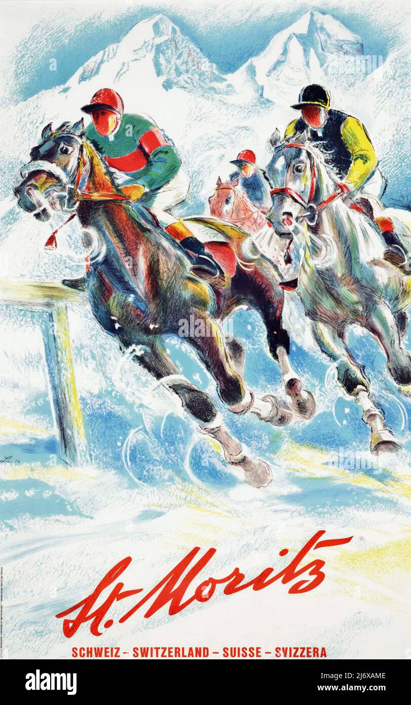 Affiche Vintage Originale – St Moritz Suisse – Razzia 1990 – Thème Ski – 90x70 Cm – Neuf
