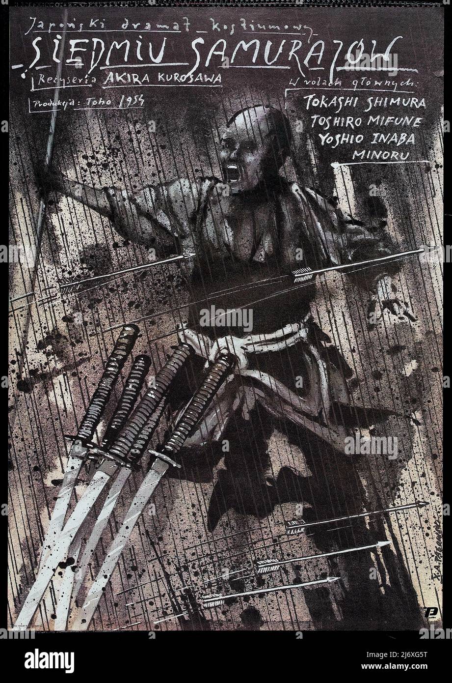 Les sept Samurai (1954). Affiche polonaise dirigée par Akira Kurosawa. Avec Takashi Shimura, Toshiro Mifune Banque D'Images