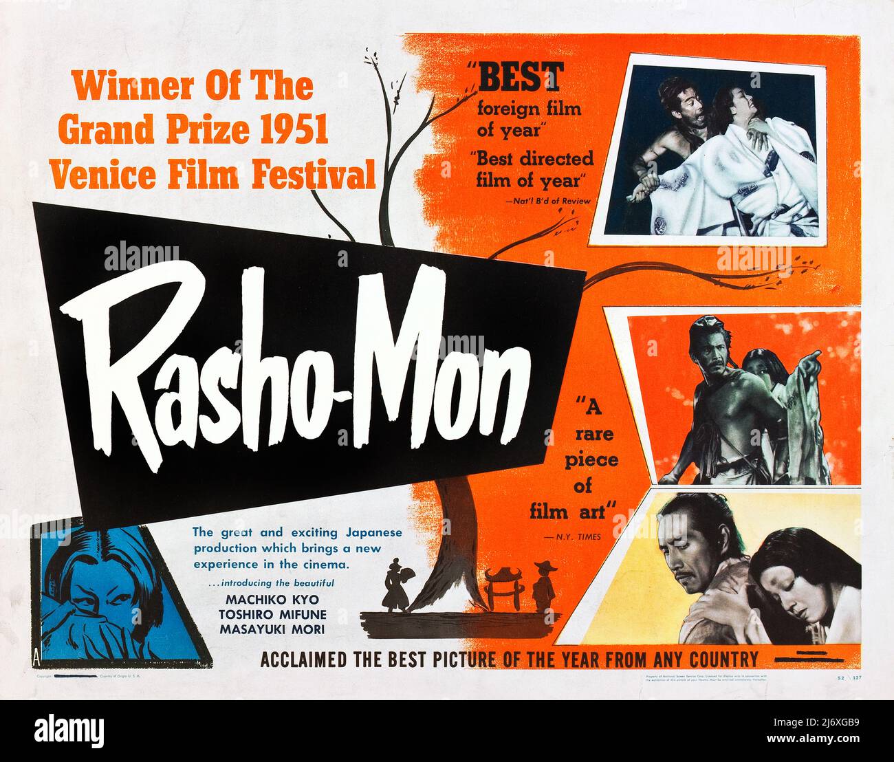 Affiche du film vintage - RASHOMON (Toho, 1950). Samouraï (Toshiro Mifune) Directeur : Akira Kurosawa Banque D'Images