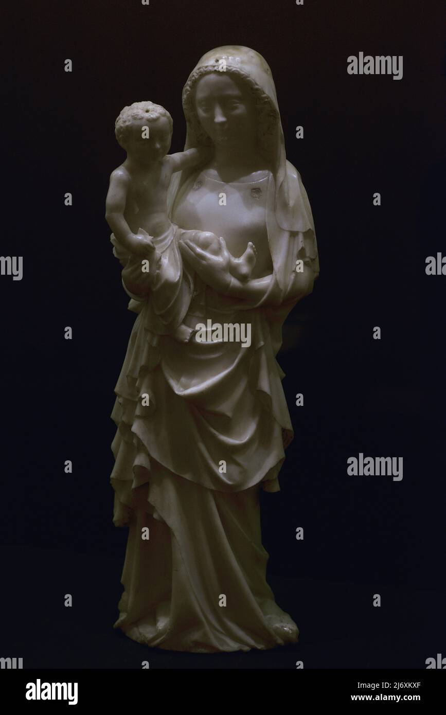 Vierge et enfant. Paris, env. 1364. Sculpture en marbre attribuée à Jean de Liège (fl. 1361-1381). Musée Calouste Gulbenkian. Lisbonne, Portugal. Banque D'Images