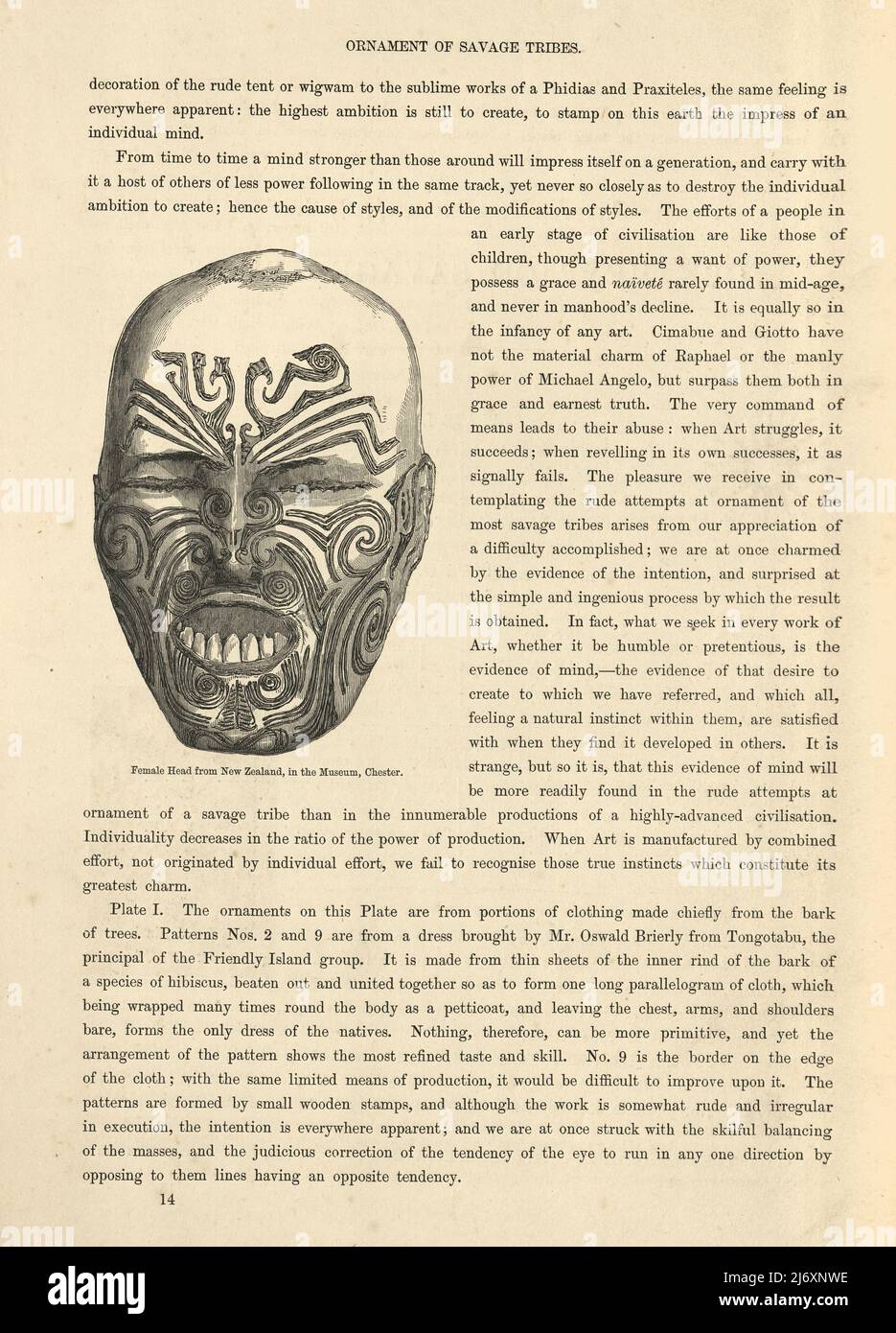 Tattoo maori face, ornement des tribus sauvages, page pour le livre The Grammar of ornement d'Owen Jones, 1860s, Victorian Banque D'Images