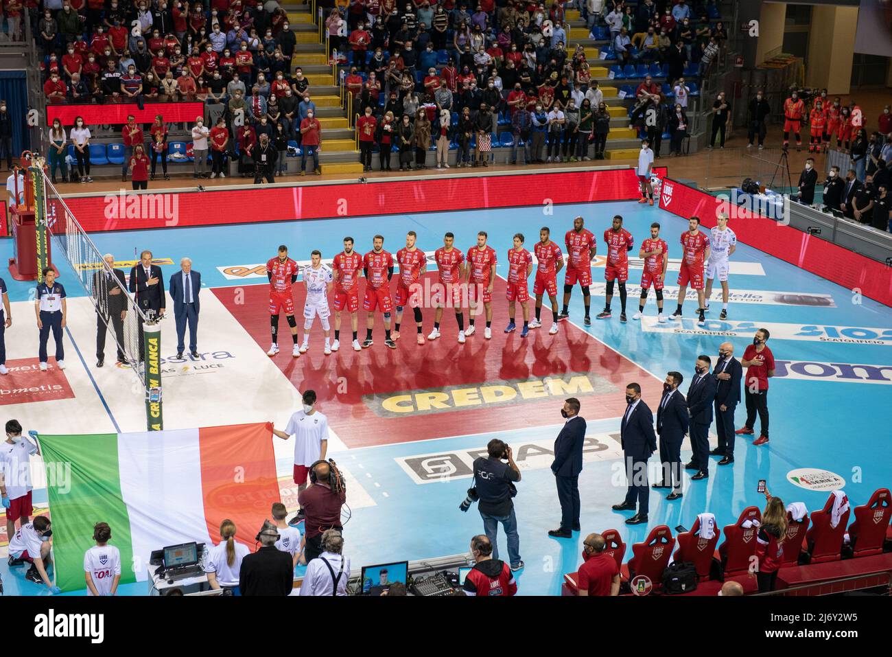 CUCINE Lube Civitanova équipe pendant le Play Off - Cucine Lube Civitanova vs Sir Safety Conad Perugia , Volleyball Italien Serie A Men SuperLeague Championship à Civitanova Marche, Italie, mai 04 2022 Banque D'Images