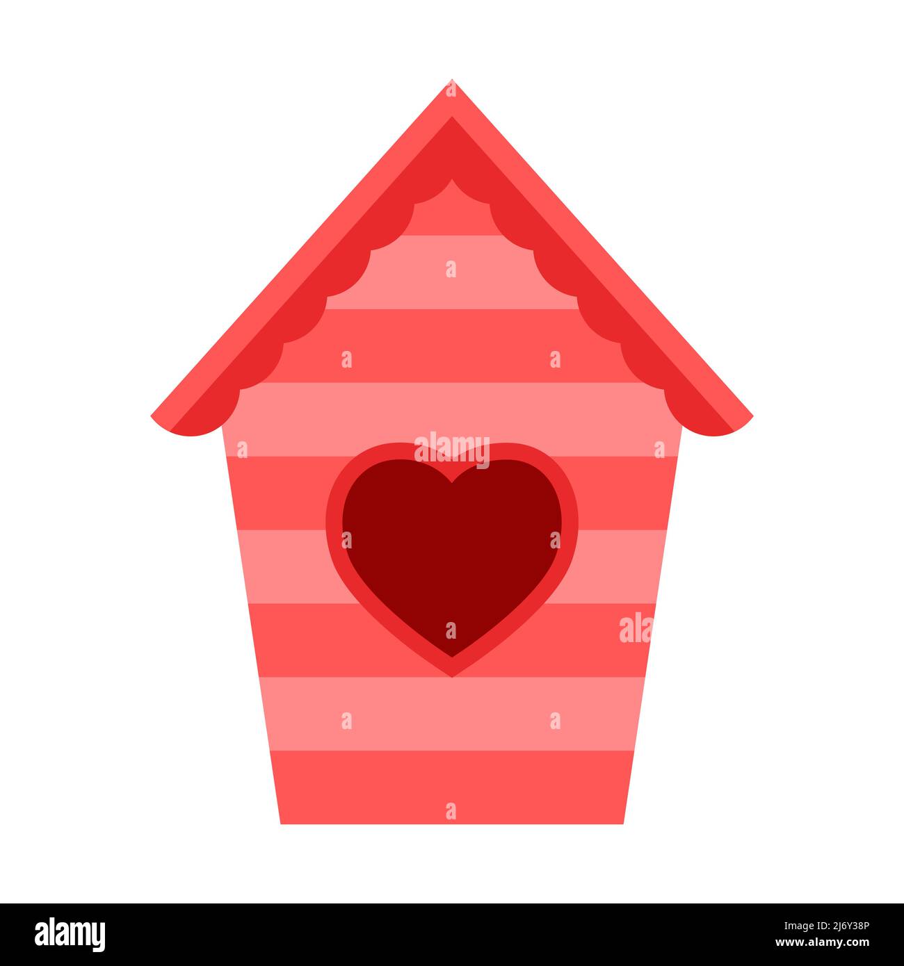 Un birdhouse rouge avec une fenêtre en forme de coeur. Illustration mignonne dans un style de dessin animé plat.isolé sur un fond blanc Illustration de Vecteur